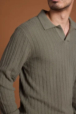 Barkers Cotton Knitwear^Cedar Cotton LS Polo KHAKI