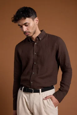 Barkers Casual Shirts|Casual Shirts^Dorset Linen Shirt CHOCOLATE