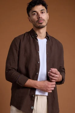 Barkers Casual Shirts|Casual Shirts^Dorset Linen Shirt CHOCOLATE