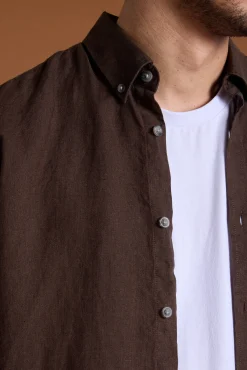Barkers Casual Shirts|Casual Shirts^Dorset Linen Shirt CHOCOLATE