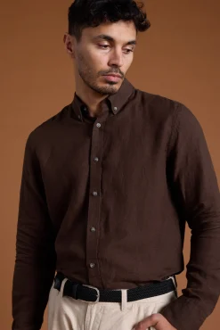 Barkers Casual Shirts|Casual Shirts^Dorset Linen Shirt CHOCOLATE