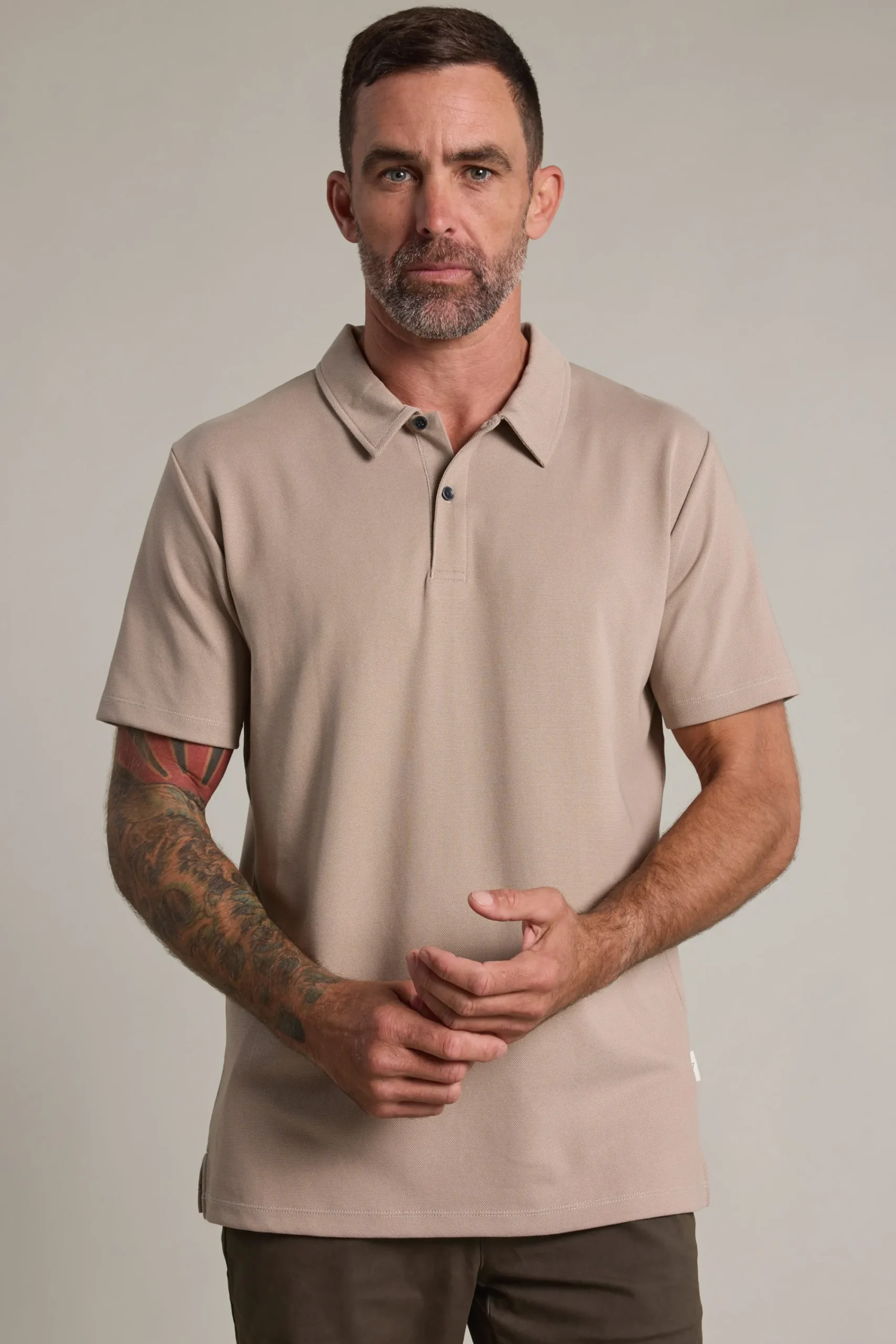 Barkers Polos|Polo Shirts^Newland Mercerised Texture Polo OATMEAL